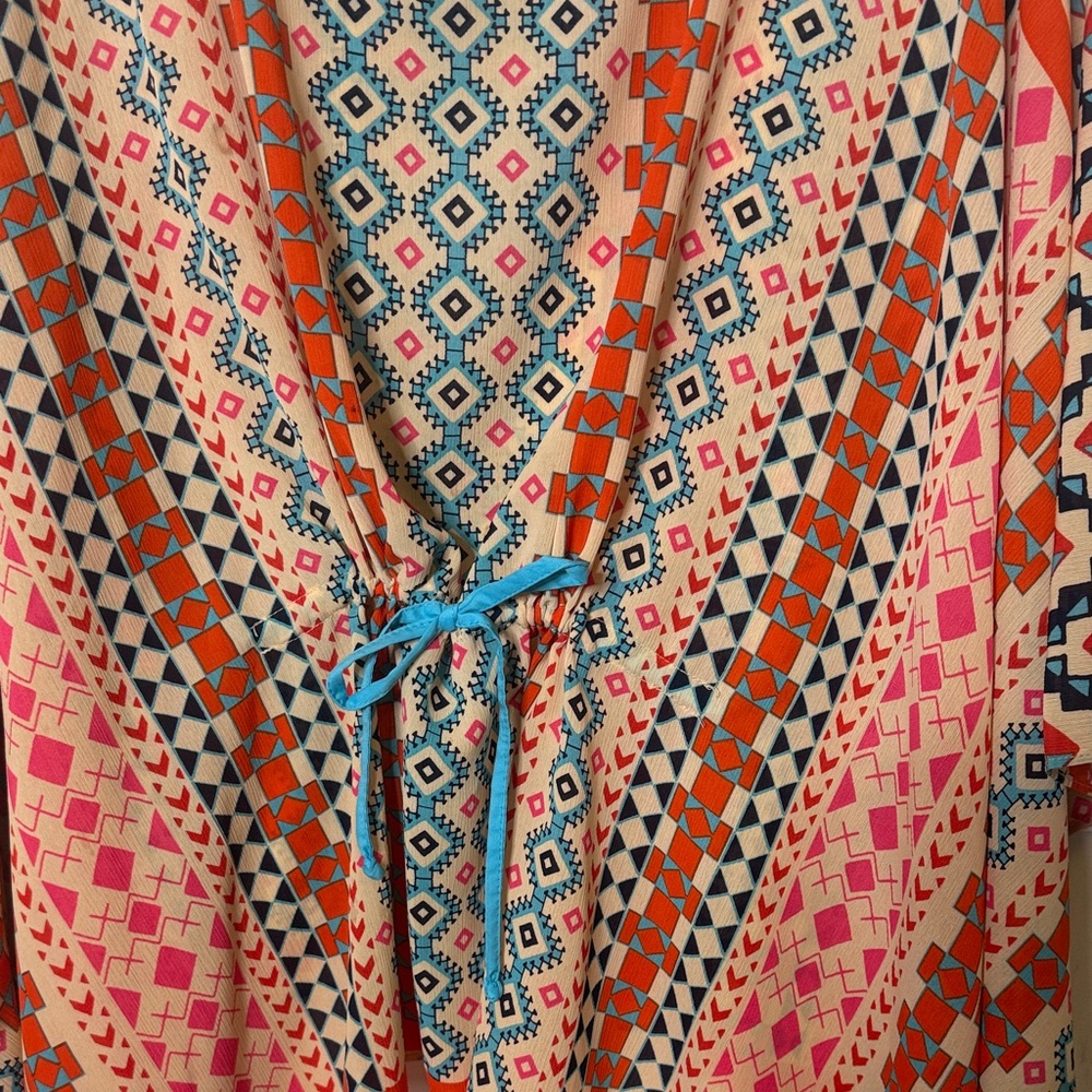 Laundry by Shelli Segal Geometric Orange Teal Poncho - Picture 7 of 8